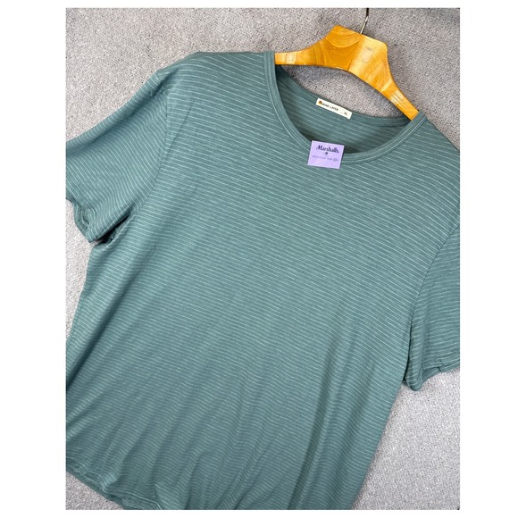 Marine Layer Tops - MARINE LAYER Striped T-Shirt Green Crew Neck Short Sleeve Top Womens Size XL New